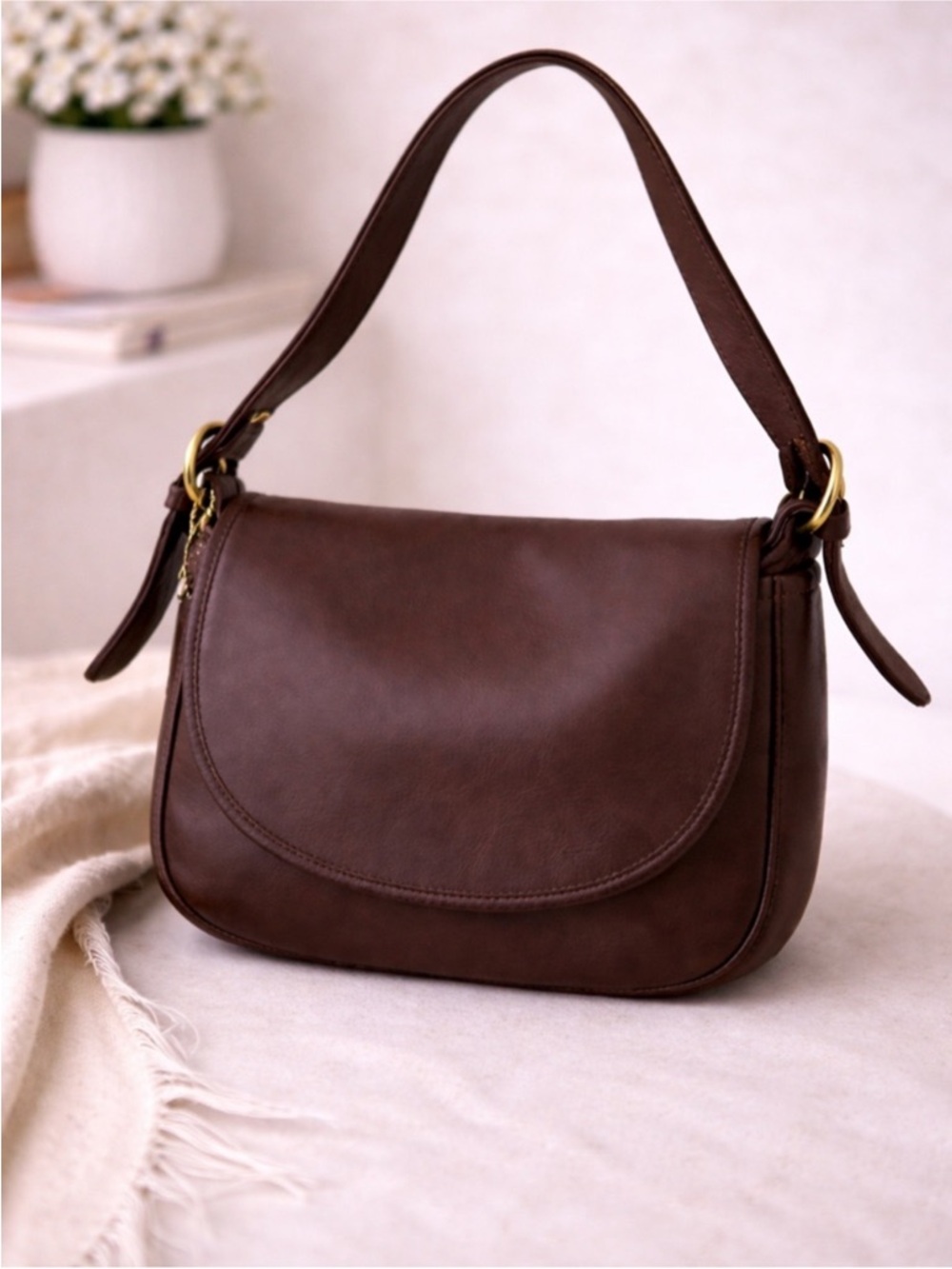 Coach Vintage Brown Leather Flap Shoulder Bag NYC Glove Tanned Leather Structure - Picture 15 of 16